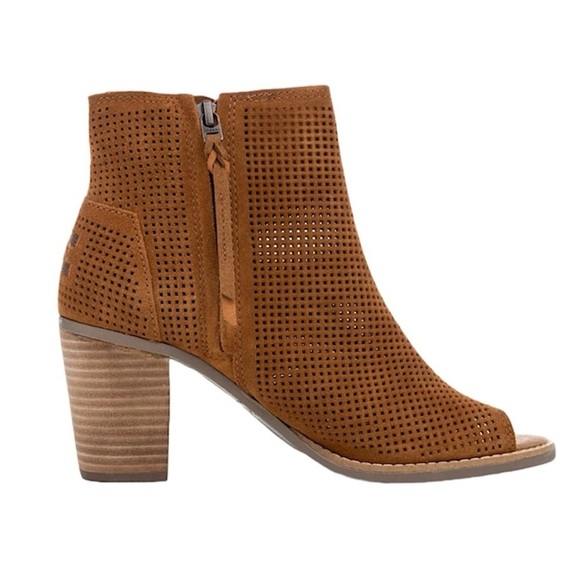 Toms Majorca Peep Toe Cinnamon Suede Booties Size 7 - Picture 1 of 12